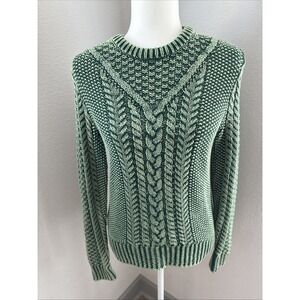 LL Bean Signature Cotton Cable Knit Fisherman Sweater Green XS Coastal Cozy